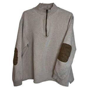 Woolrich Pullover 1/4 Zip Sweater Oatmeal with Elbow Patches Men’s Size Large
